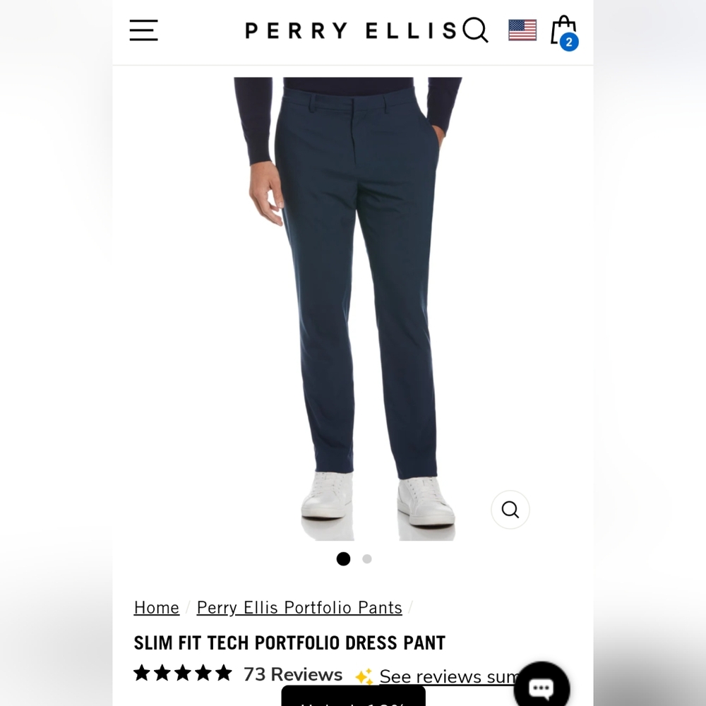 Perry Ellis Dress Pants Men's 32 X 32 Dark Blue Essentials Slim-Fit Stretch $85